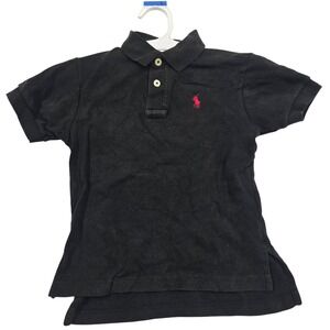 Ralph Lauren Toddler Boys Black Cotton Short Sleeve Polo Shirt Size 2T Red Pony